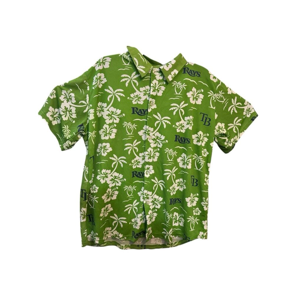 Match Up MLB Tampa Bay Devil Rays Hibiscus Flowers Hawaiian Button Up Shirt XL